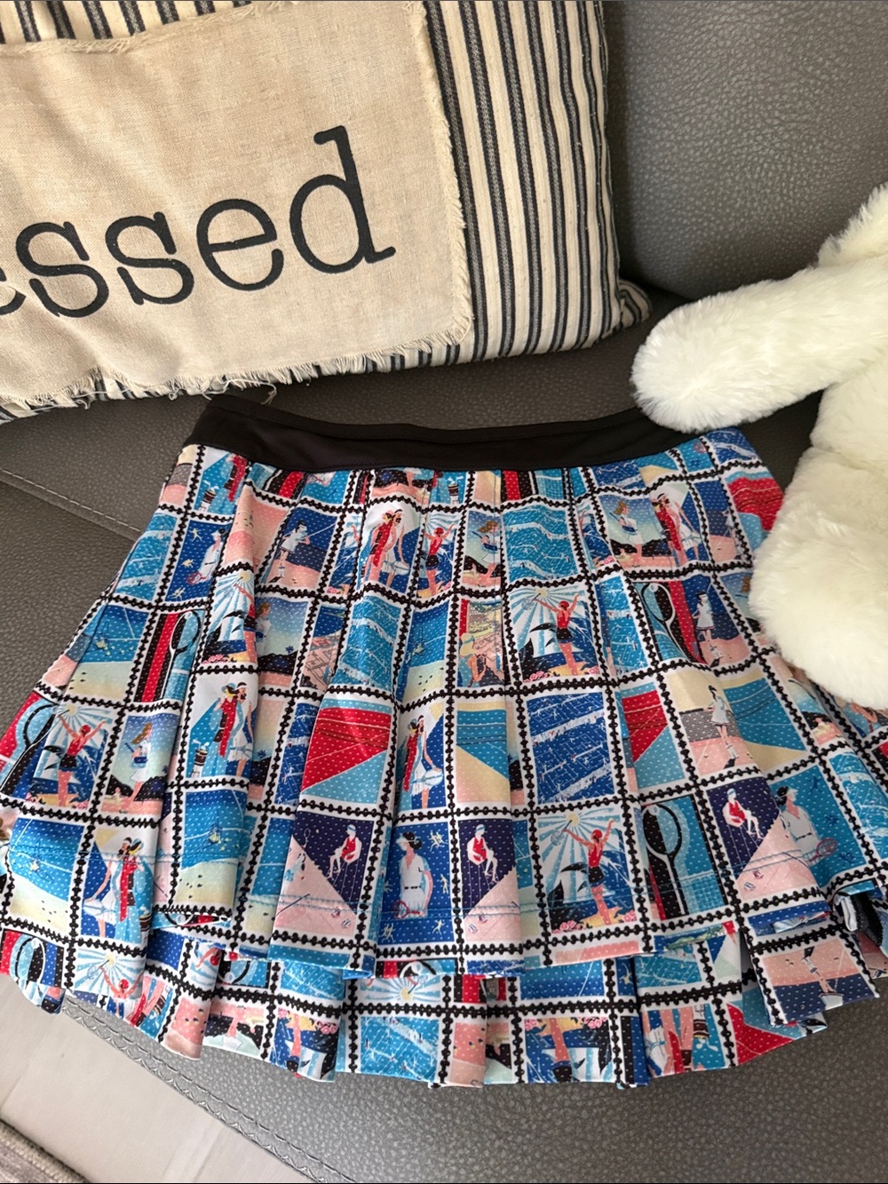 Lucky in Love Multi-Color Graphic Pleated Skater Skirt